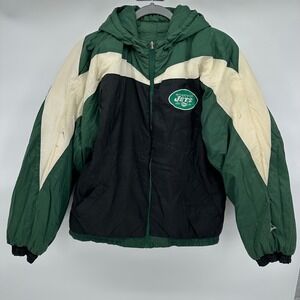 Vintage 90s Mighty Mac Kids NY Jets Hooded Jacket Green  NFL Football Sz 20XL